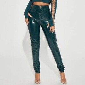 Irregular Bluish Greenish Vinyl Latex Wet Look Pants